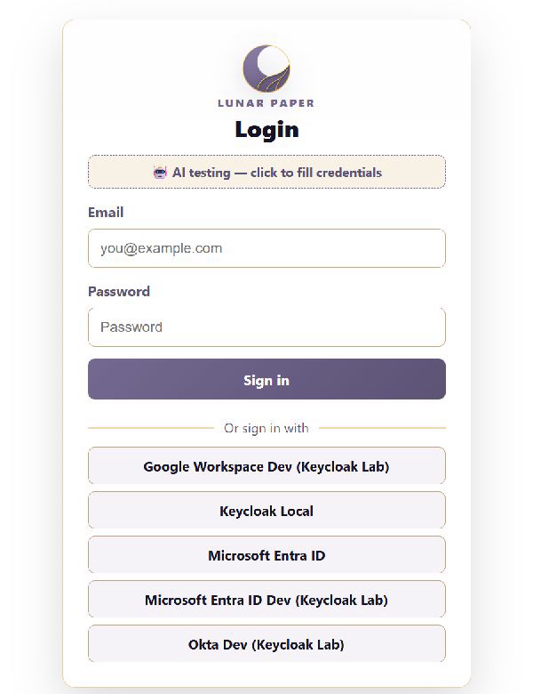 The Lunar Paper login screen showing Microsoft Entra ID as an SSO option
