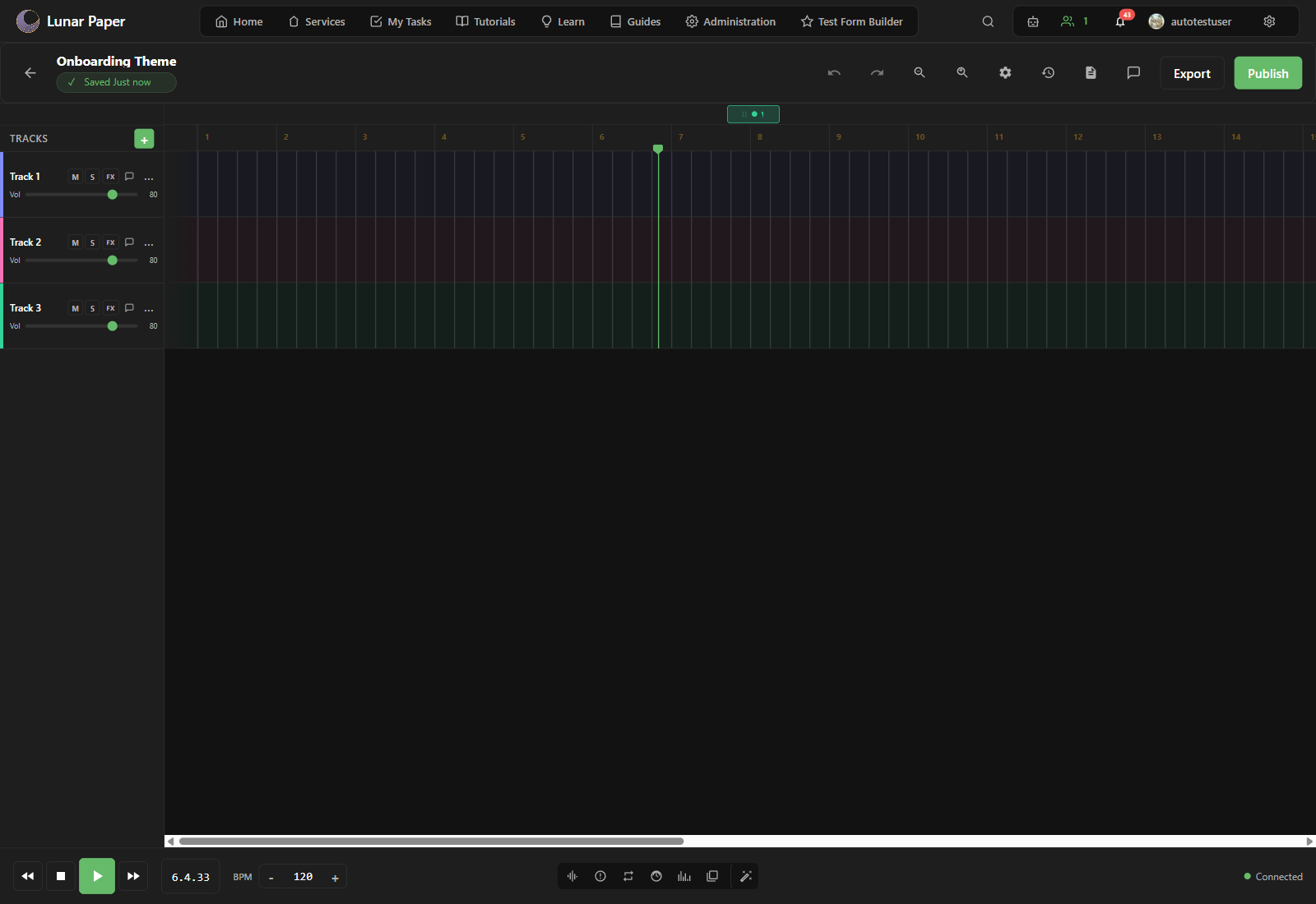 Audio Studio timeline with an added section