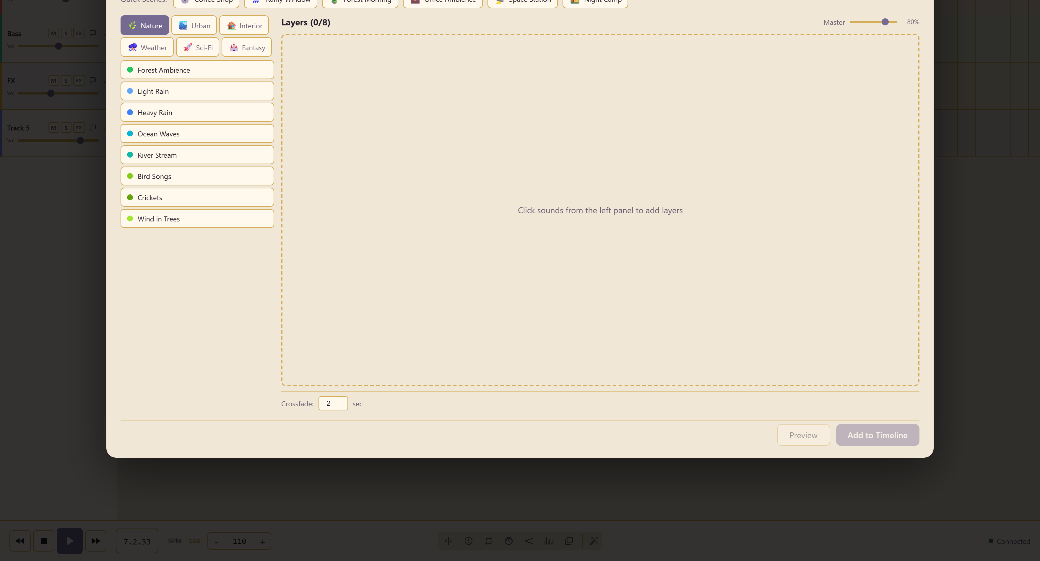 Scene Composer with quick scenes, categories, and its layer list
