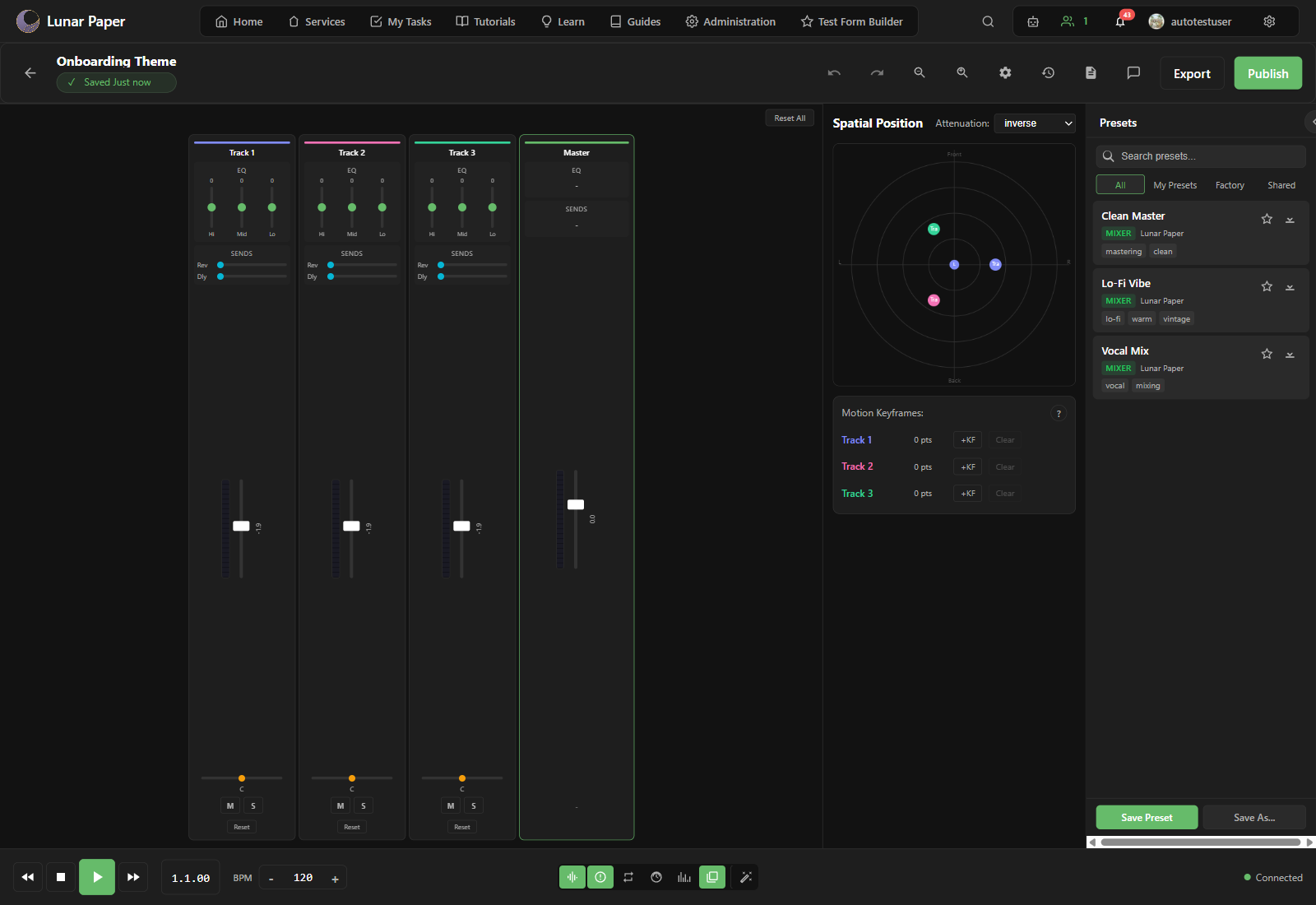 Presets panel showing available instrument and effect presets