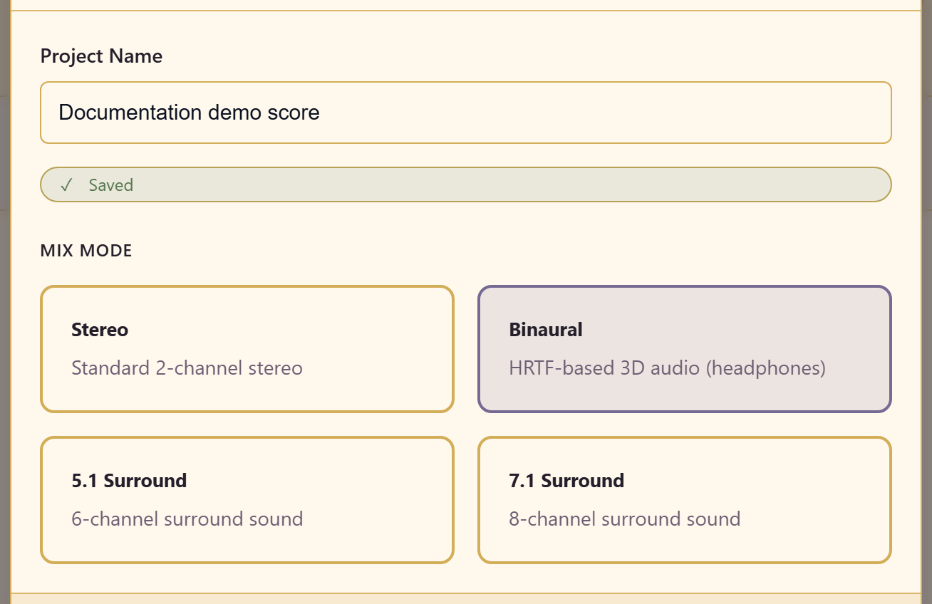 Project settings, where the mix mode is set