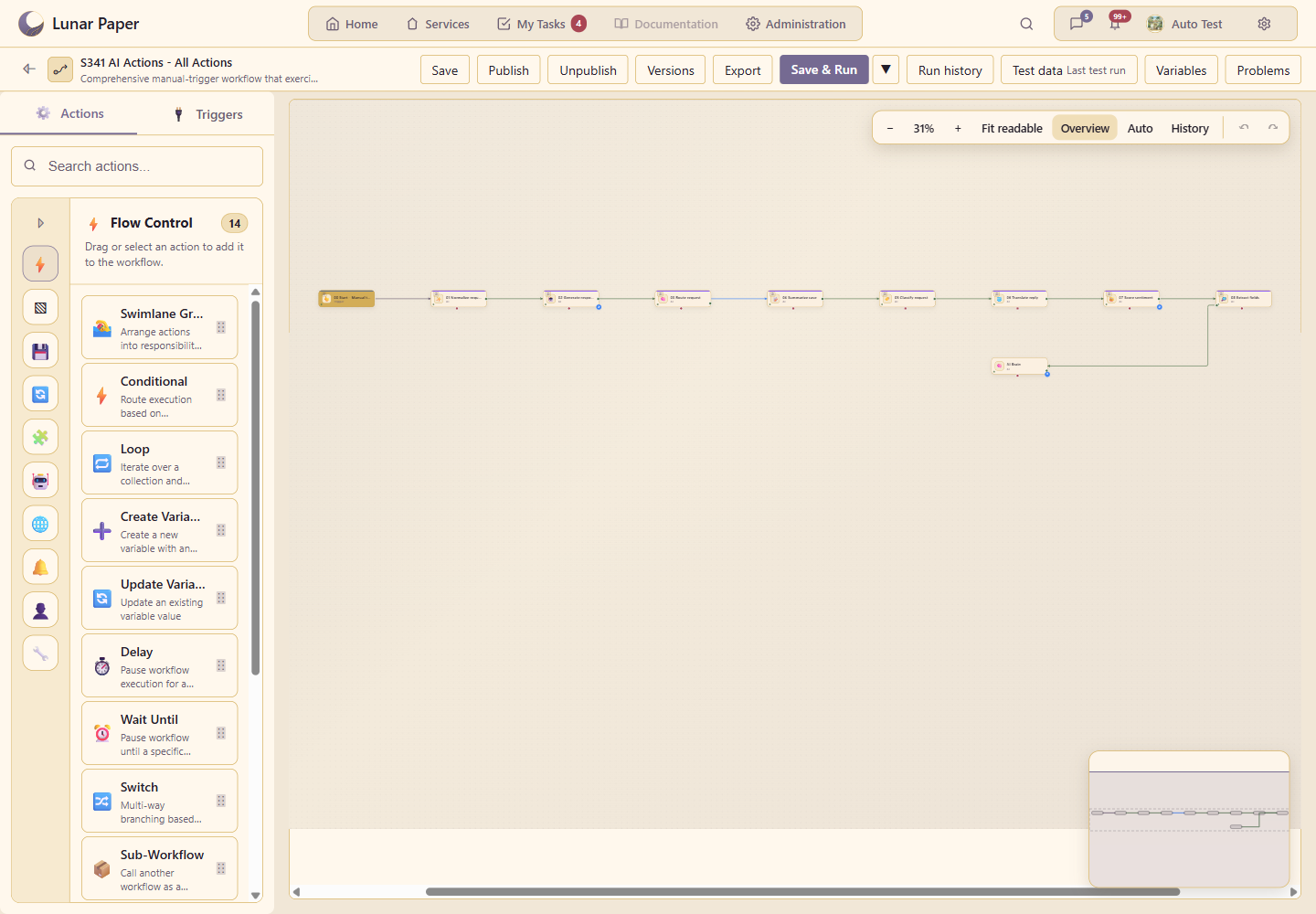 All nine AI actions connected in the Automation workflow designer