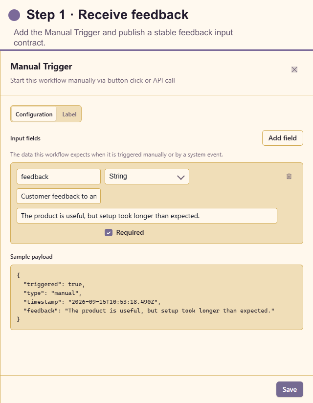 Manual Trigger configuration for feedback input