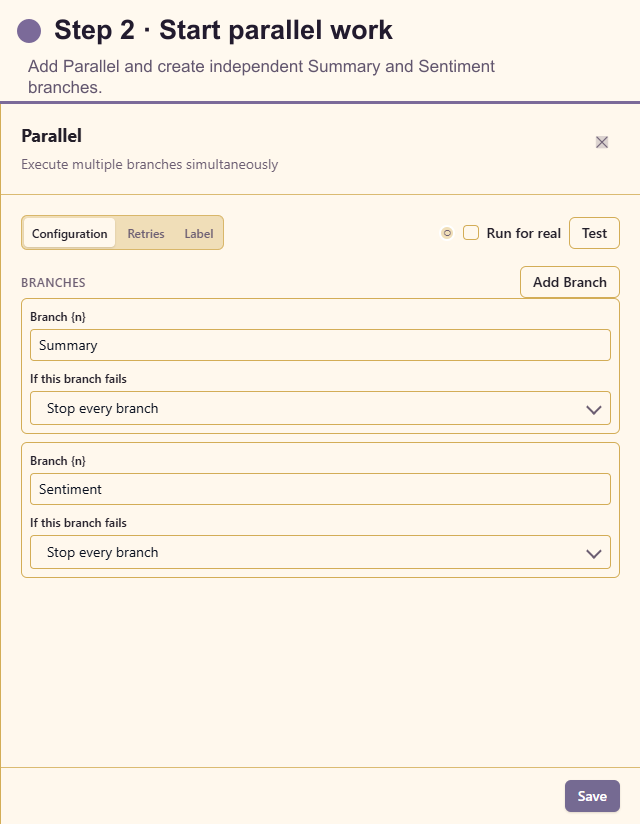 Parallel configuration for the two feedback branches