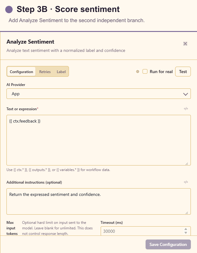 Analyze Sentiment configuration for the feedback score