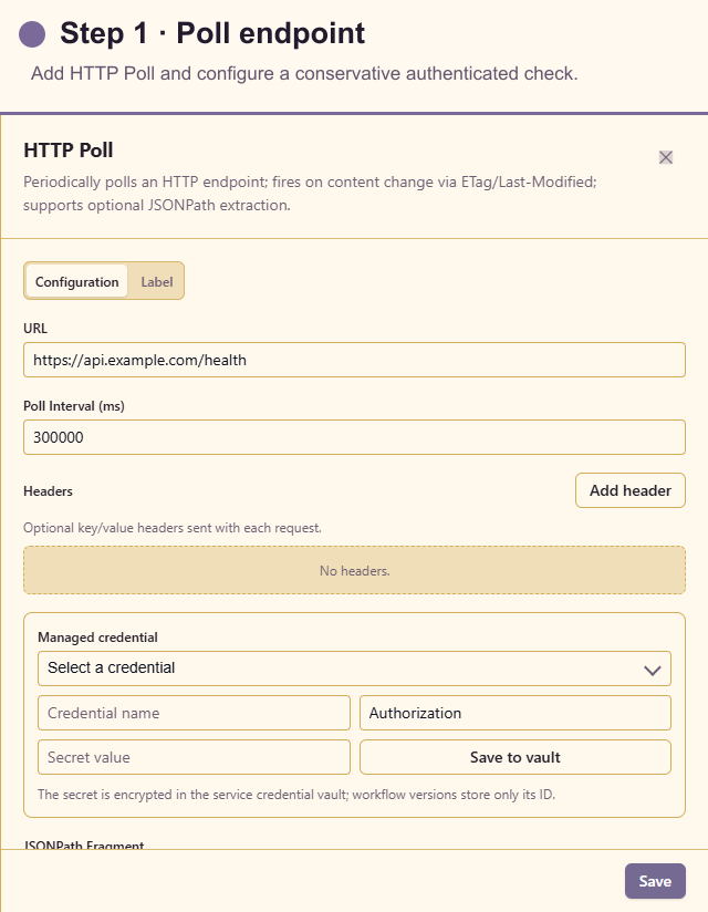 HTTP Poll trigger configuration for the remote signal