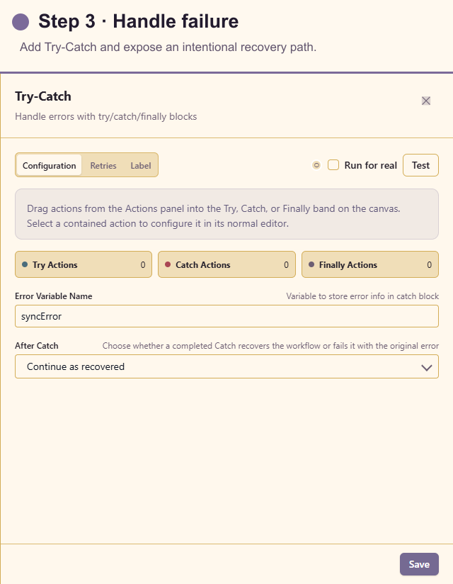 Try-Catch configuration for API failure handling