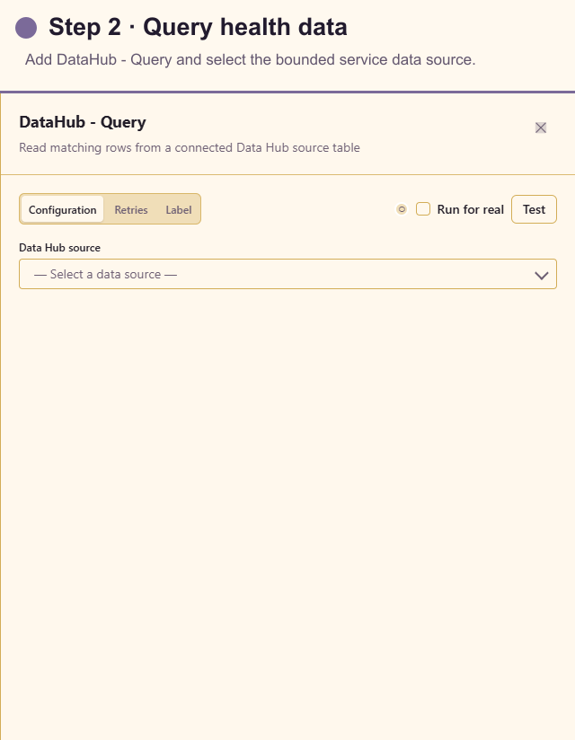 DataHub Query configuration for health records