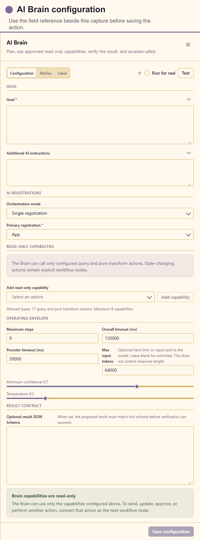 AI Brain configuration drawer