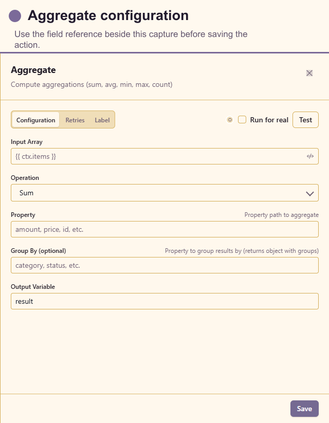 Aggregate configuration drawer