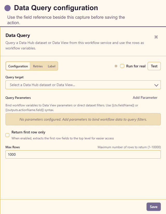 Data Query configuration drawer