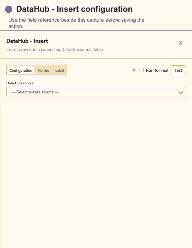 DataHub - Insert configuration drawer