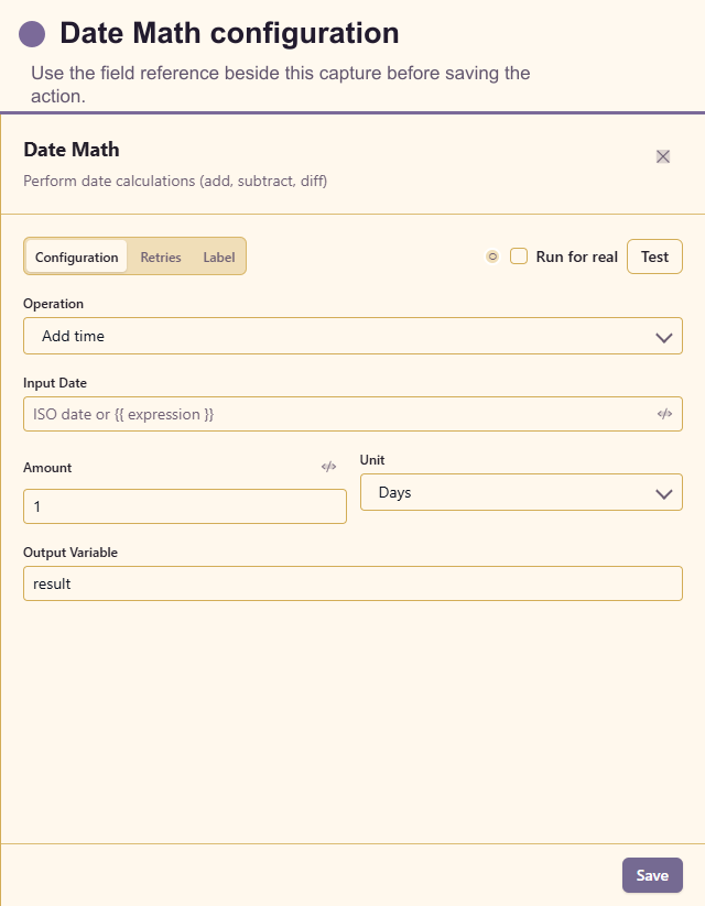 Date Math configuration drawer