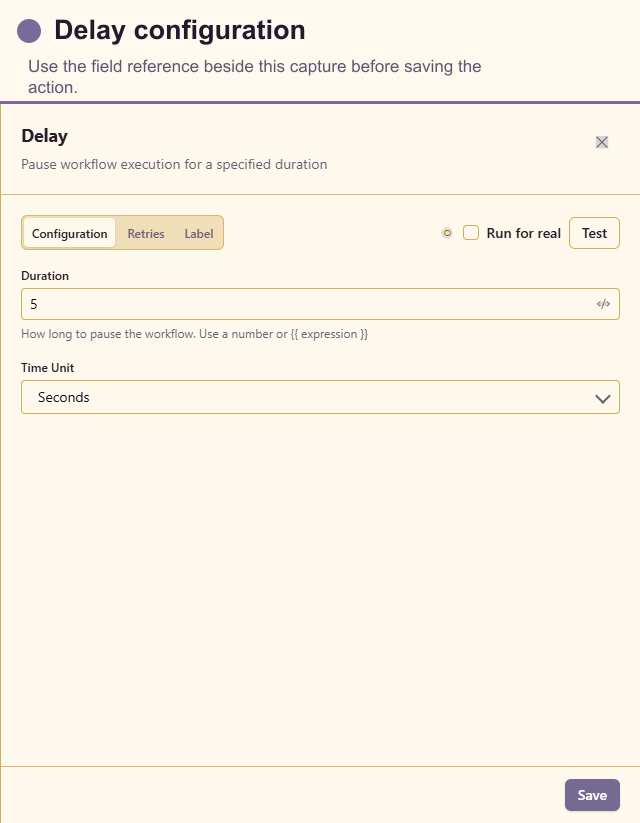 Delay configuration drawer