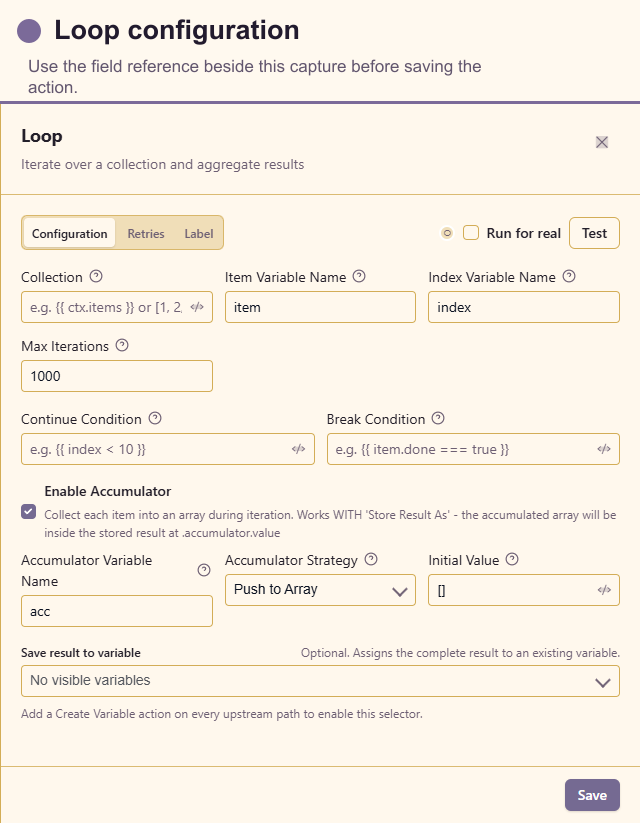 Loop configuration drawer