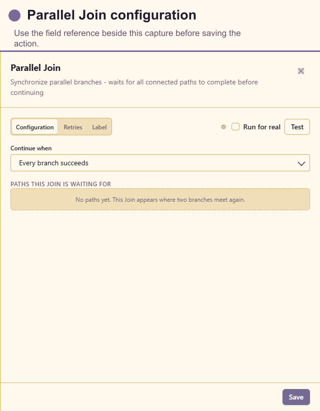 Parallel Join configuration drawer