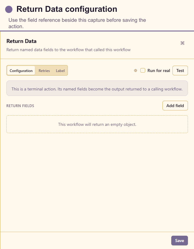 Return Data configuration drawer