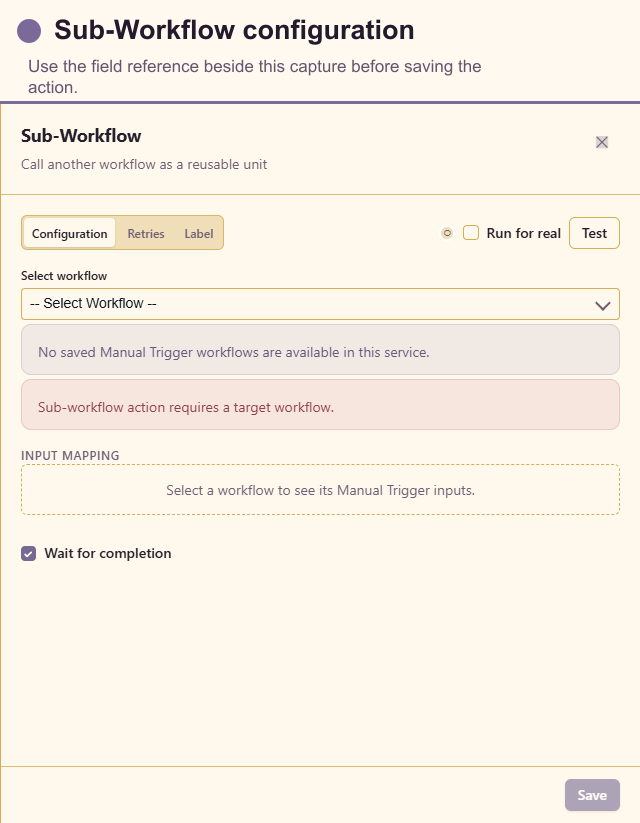 Sub-Workflow configuration drawer
