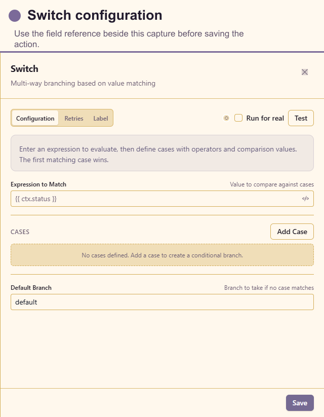 Switch configuration drawer