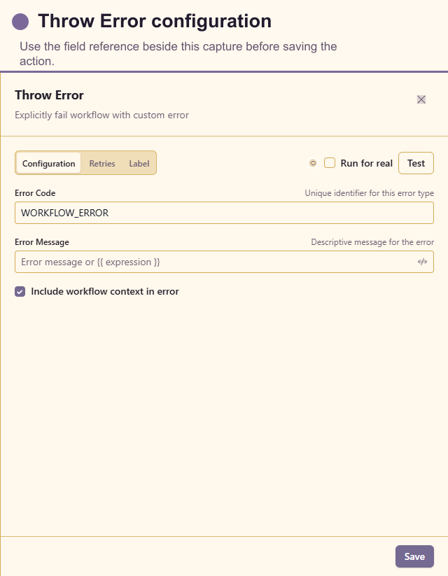 Throw Error configuration drawer