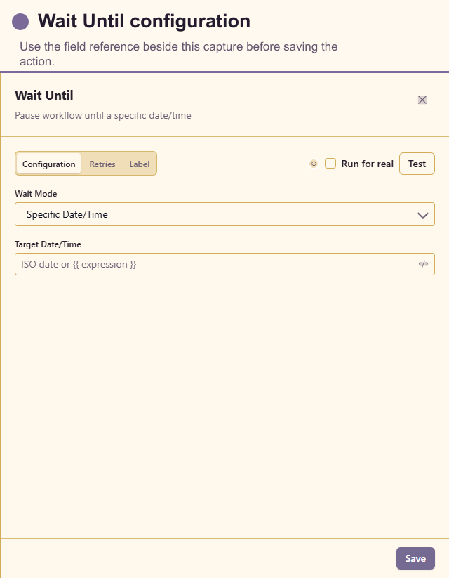 Wait Until configuration drawer