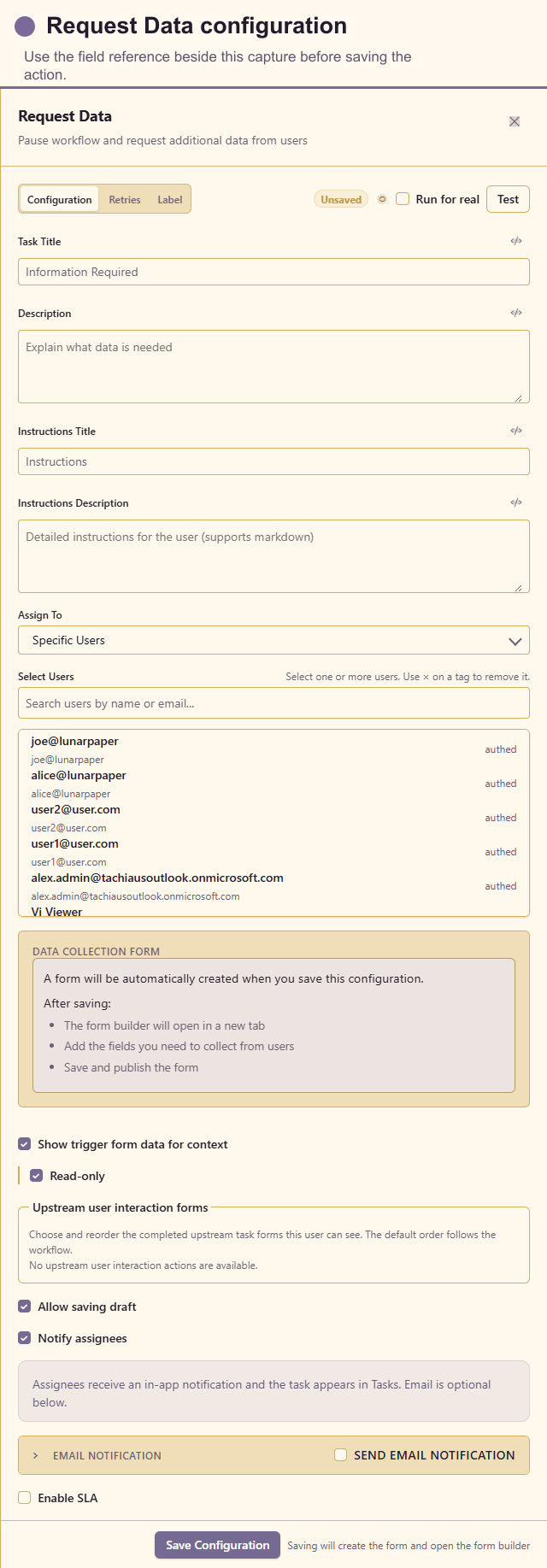 Request Data configuration drawer