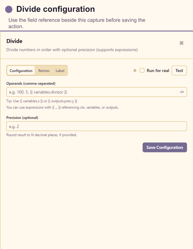 Divide configuration drawer