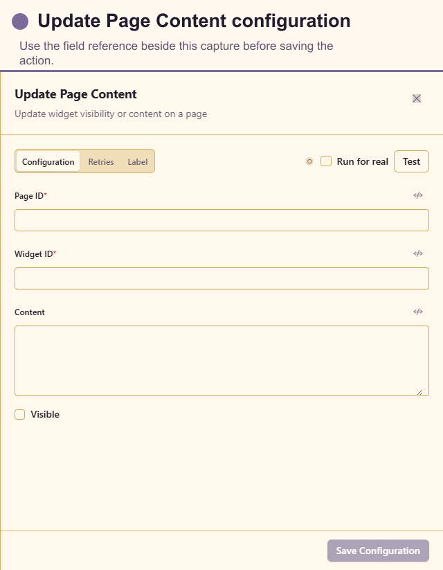 Update Page Content configuration drawer