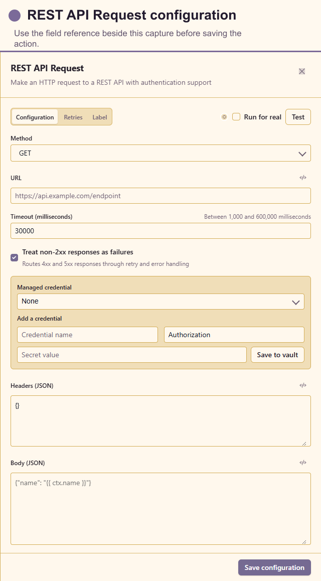 REST API Request configuration drawer