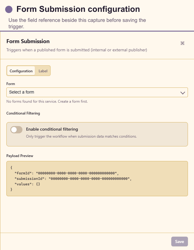 Form Submission configuration drawer