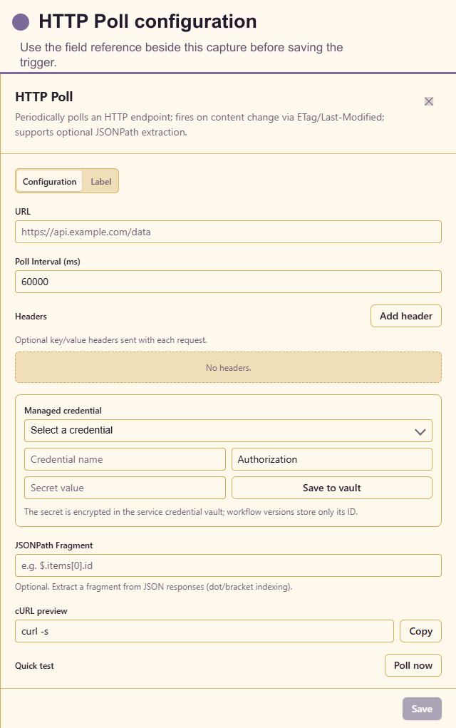 HTTP Poll configuration drawer