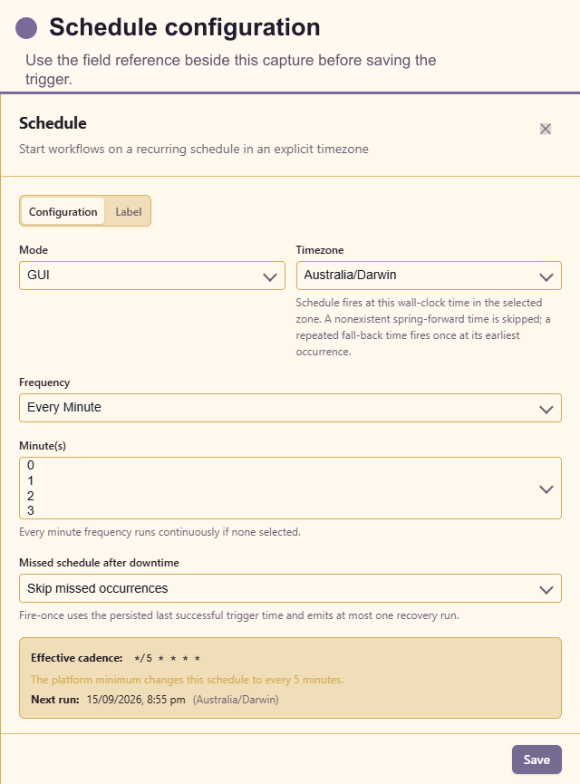 Schedule configuration drawer