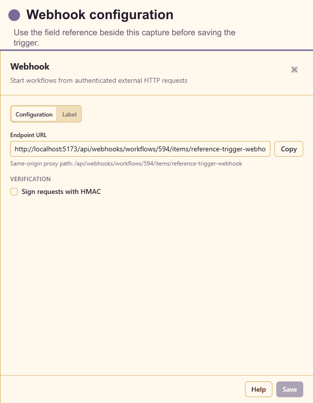 Webhook configuration drawer