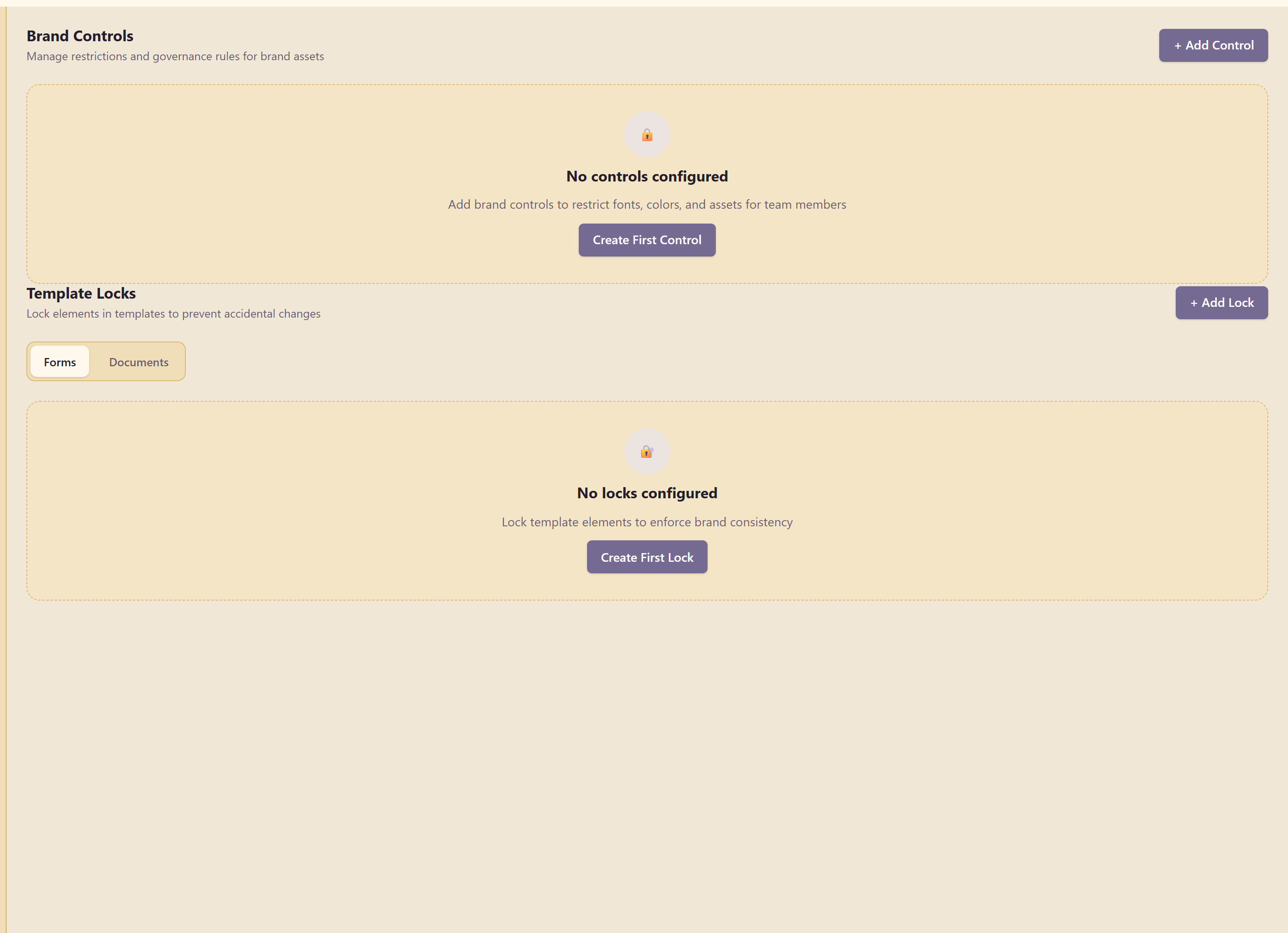 Brand controls and template locks