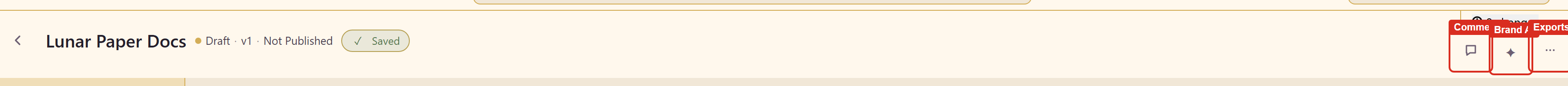 The brand header with its state, comments, AI, and actions