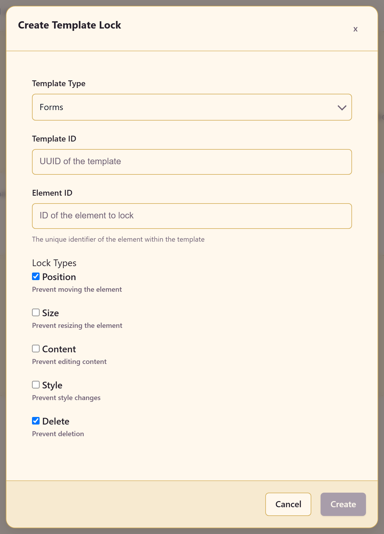 The Add Lock dialog with its five lock types