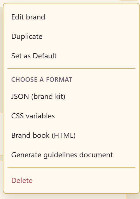 The brand actions menu