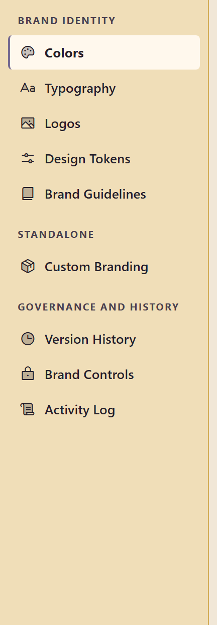 The brand editor navigation