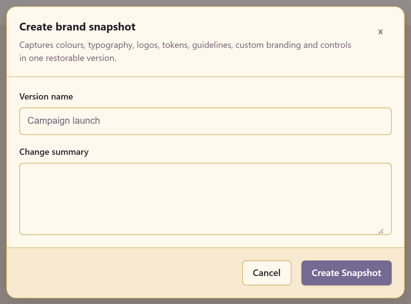 The Create snapshot dialog
