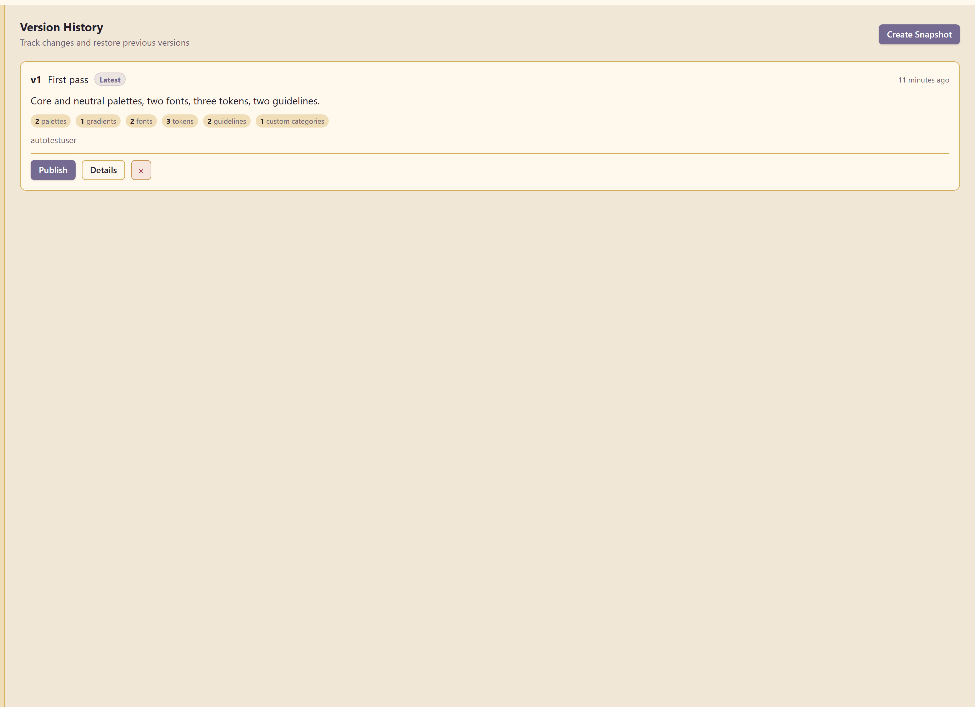 Version history with a snapshot