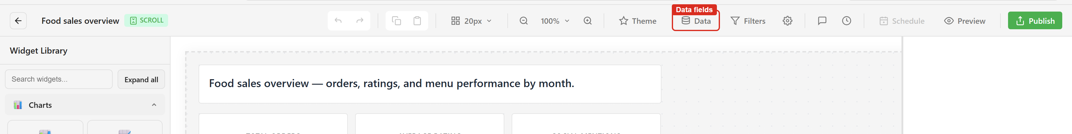 The designer toolbar with the Data button marked