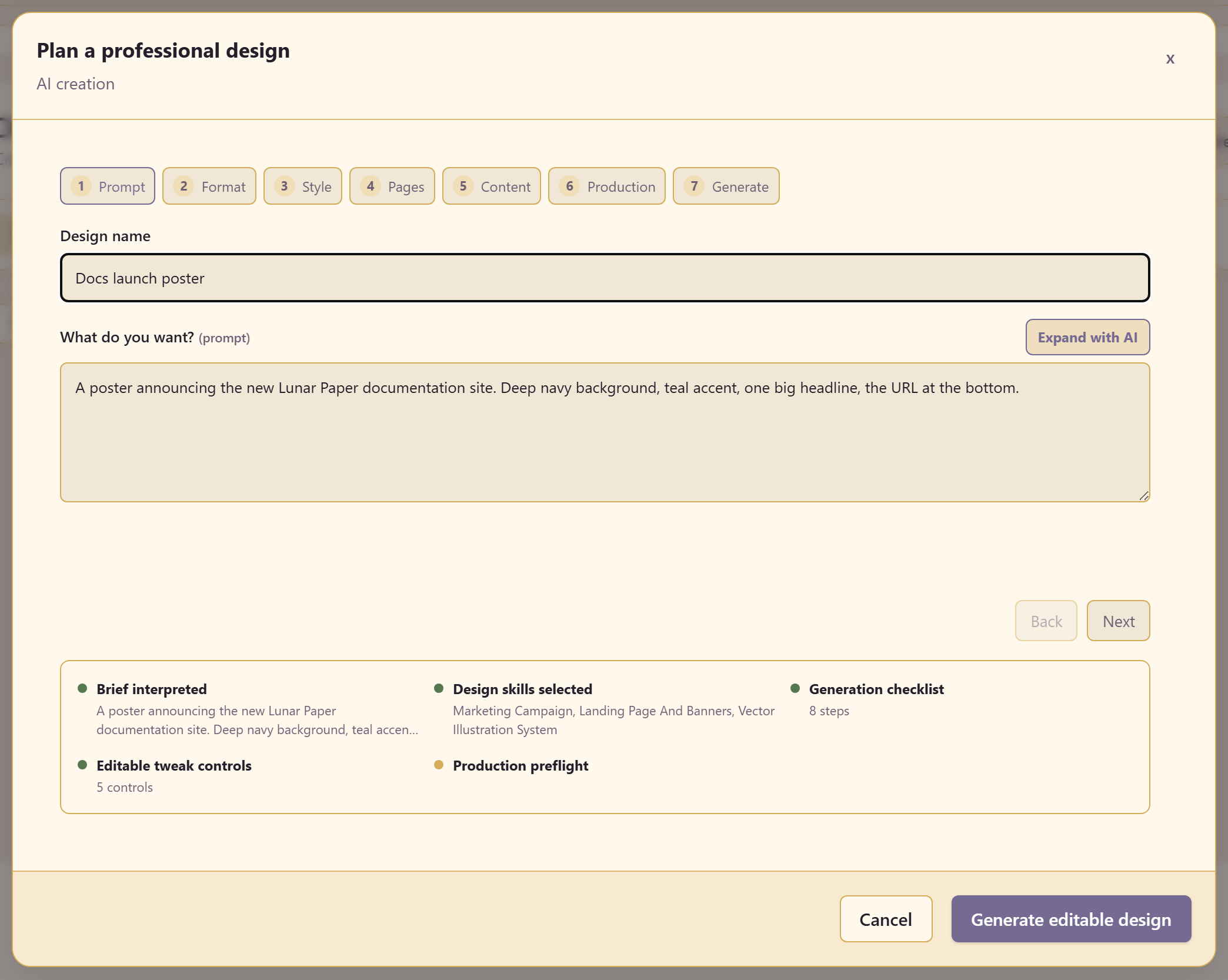 Step 1, the prompt