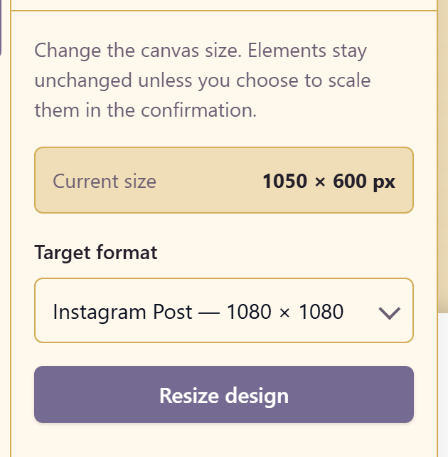 The Resize panel