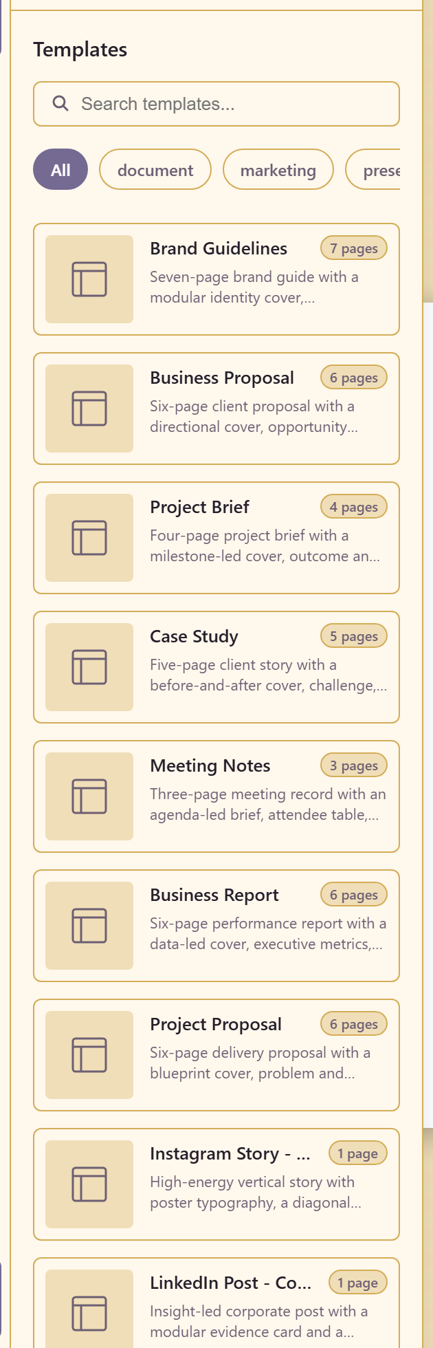 The Templates panel