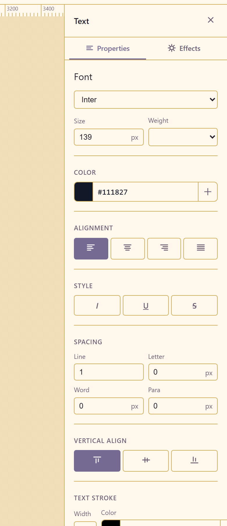 The text properties