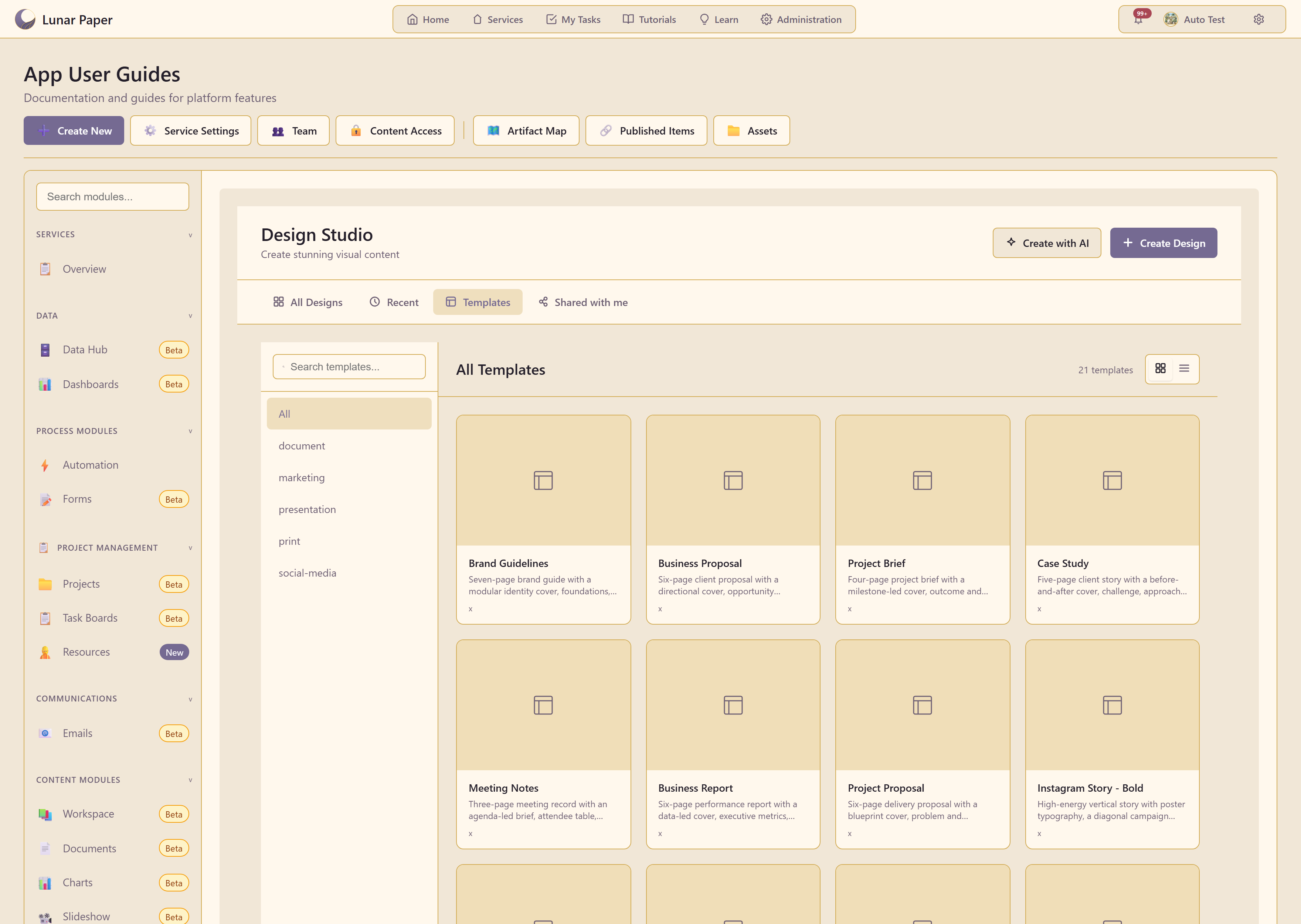 The templates tab