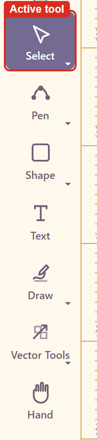 The tool rail, with the active tool highlighted
