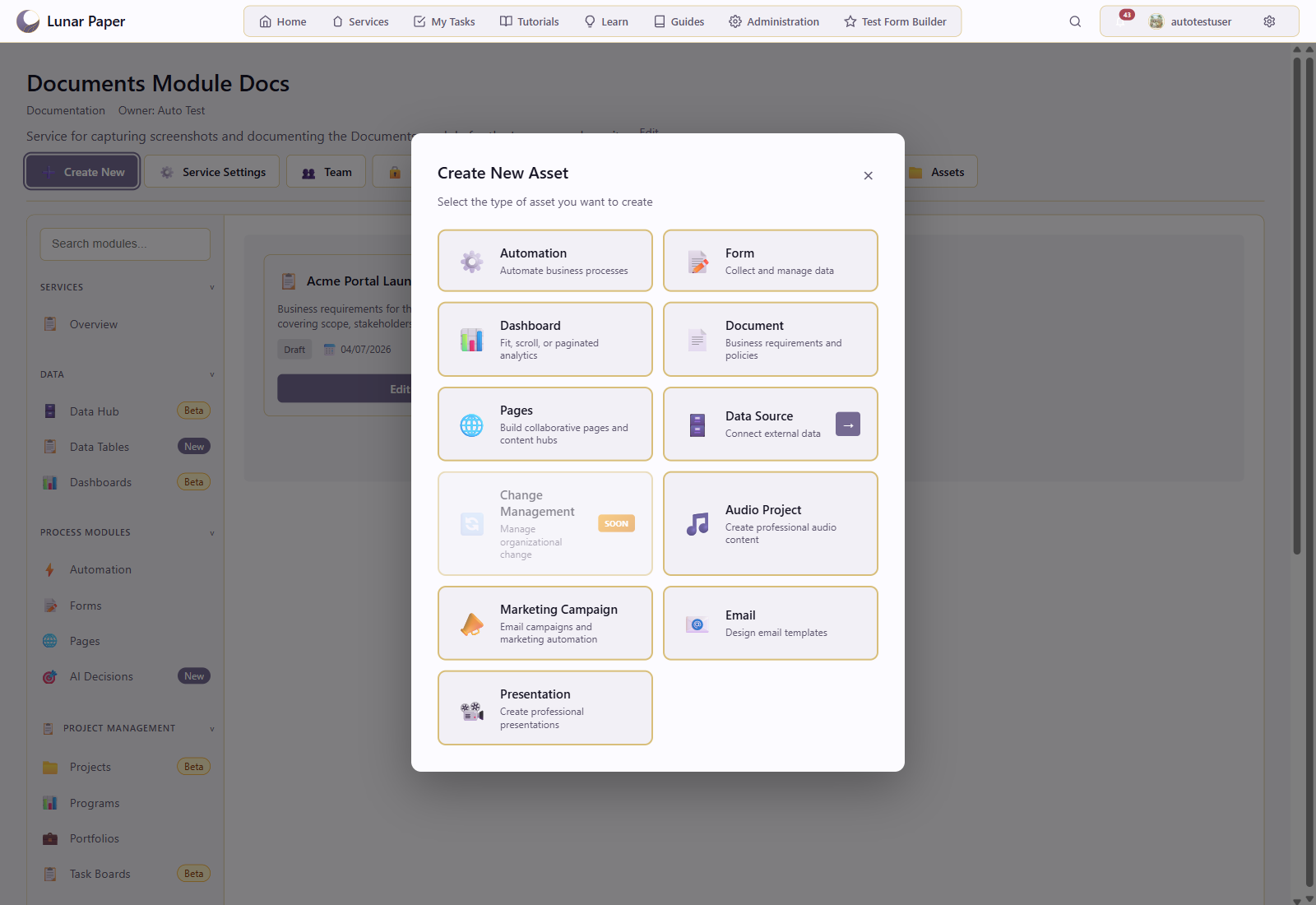 Template picker with 114 templates grouped into 11 categories