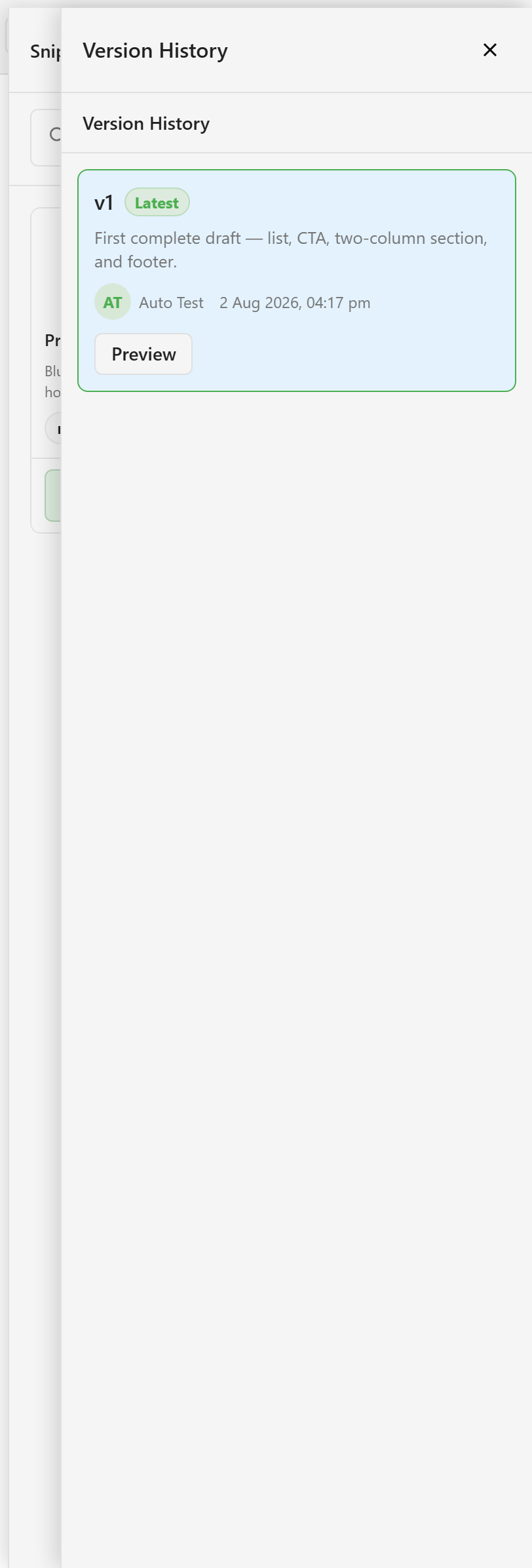 The snippet library showing saved snippets with a category filter