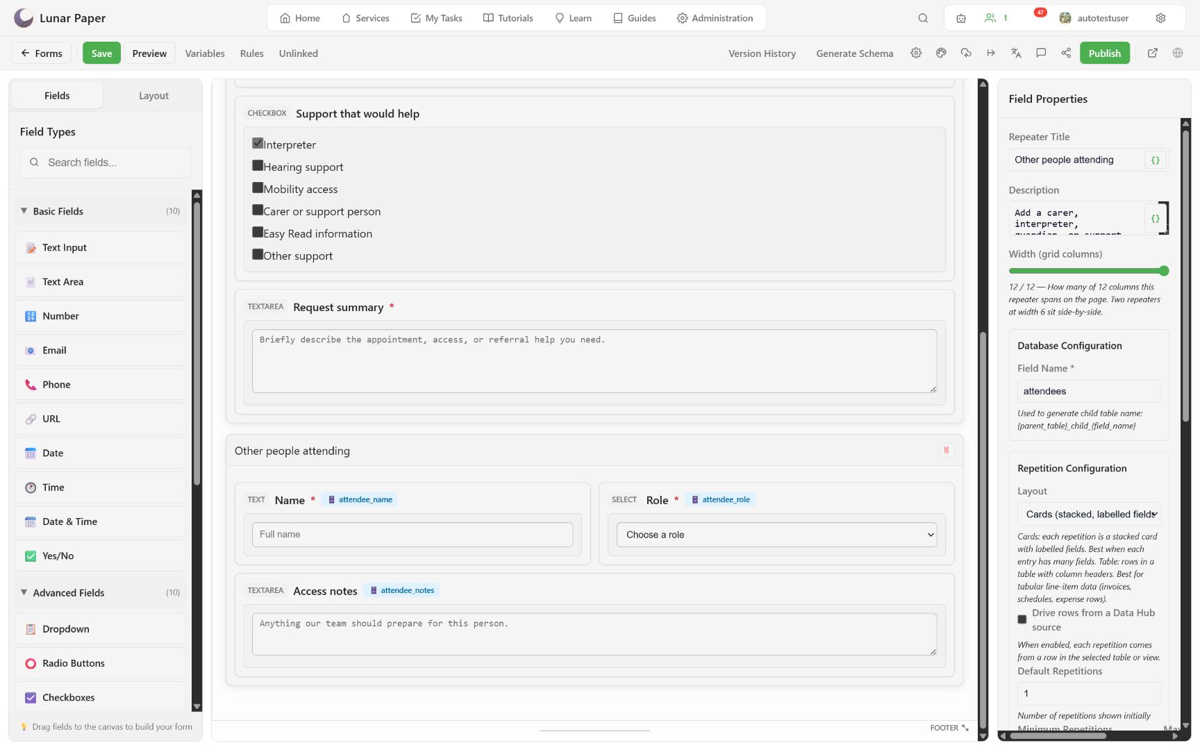 Repeater database and repetition settings